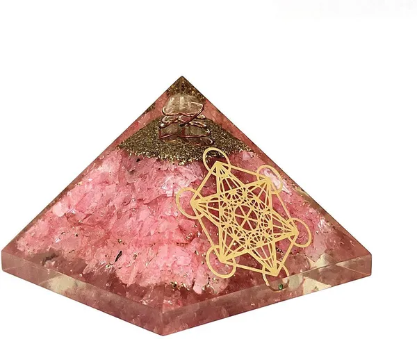 Multiagate_Rose_Quartz_Orgone_Pyramid_and_Pendant_with_Seven_Chakra_Metatron_Grid_Decorative_Showpiece__-__10_cm_(Stone,_Pink)