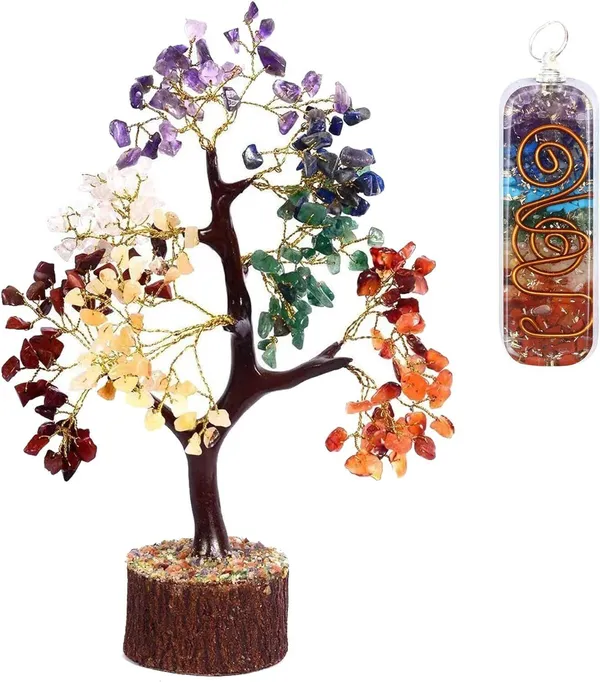 Multiagate_7_Chakra_Tree_of_Life_&_1_Pendant_Artificial_Feng_Shui_Money_Tree_Decorative_Showpiece__-__25_cm_(Stone,_Multicolor)