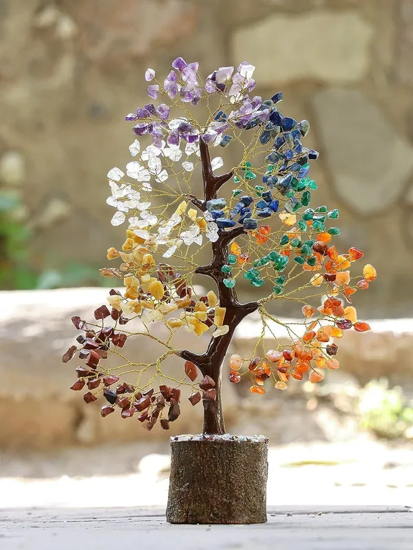 Multiagate_7_Chakra_Tree_of_Life_&_1_Pendant_Artificial_Feng_Shui_Money_Tree_Decorative_Showpiece__-__25_cm_(Stone,_Multicolor)