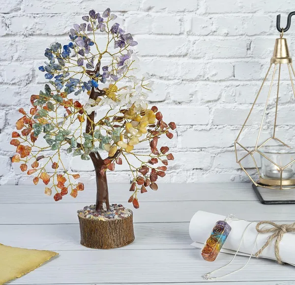 Multiagate_7_Chakra_Tree_of_Life_&_1_Pendant_Artificial_Feng_Shui_Money_Tree_Decorative_Showpiece__-__25_cm_(Stone,_Multicolor)