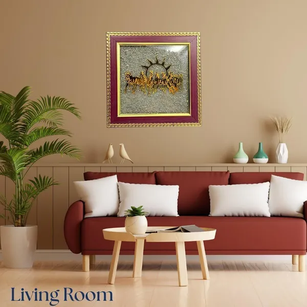Multiagate_7_Horses_on_Raw_Pyrite_Frame_|_Seven_Horses_Wall_Decor_Pyrite_Stone_Frame_Decorative_Showpiece__-__17_cm_(Stone,_Gold)