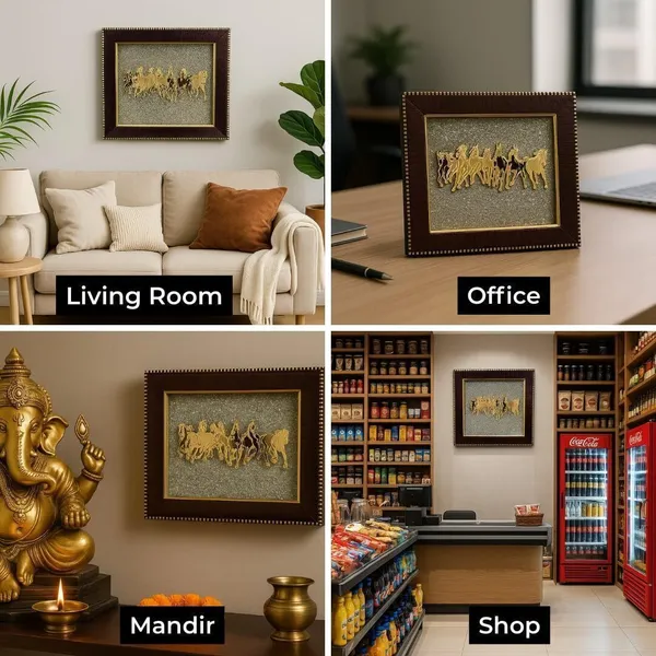 Multiagate_7_Horses_on_Raw_Pyrite_Frame_|_Seven_Horses_Wall_Decor_Pyrite_Stone_Frame_Decorative_Showpiece__-__17_cm_(Stone,_Gold)