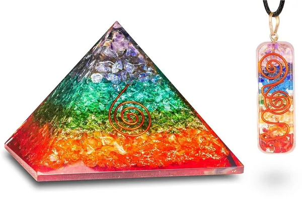 Multiagate_7_Seven_Chakra_Orgone_Pyramid_with_Seven_Chakra_Pendant_Combo_for_EMF_Protection_Decorative_Showpiece__-__7.5_cm_(Stone,_Multicolor)