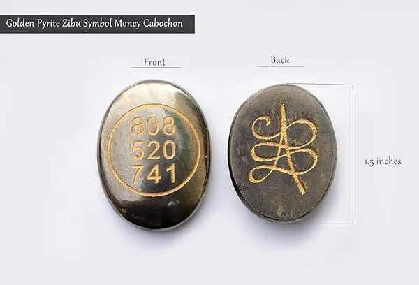 Multiagate_Golden_Pyrite_Zibu_symbol_Cabochon/Money_Coin_to_Attract_Money_Decorative_Showpiece__-__5_cm_(Stone,_Gold)