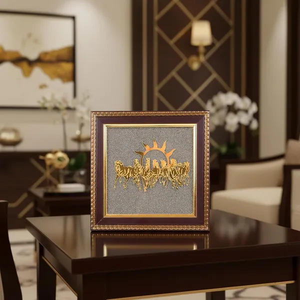 Multiagate_7_Horses_on_Raw_Pyrite_Frame_Wooden_Vastu_Wall_Decor_for_Home_Decorative_Showpiece__-__17_cm_(Stone,_Gold)