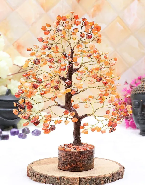 Multiagate_Carnelian_Chakra_Crystal_Tree_of_Life_for_Positive_Energy,_Gemstone_Bonsai_Tree_Decorative_Showpiece__-__25_cm_(Stone,_Orange)