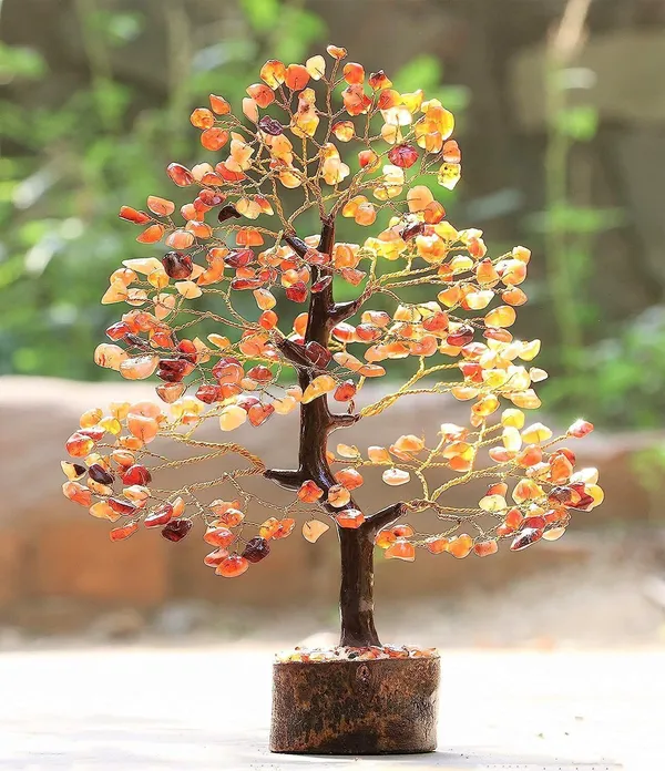 Multiagate_Carnelian_Chakra_Crystal_Tree_of_Life_for_Positive_Energy,_Gemstone_Bonsai_Tree_Decorative_Showpiece__-__25_cm_(Stone,_Orange)