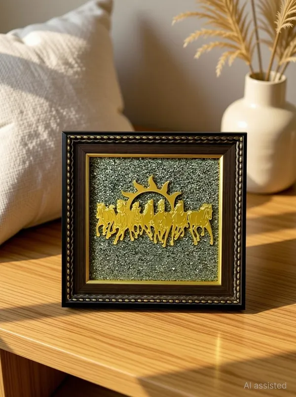 Multiagate_Seven_Horses_Wall_Decor_Pyrite_Stone_Frame_for_Success_&_Fame_Decorative_Showpiece__-__17_cm_(Stone,_Gold)