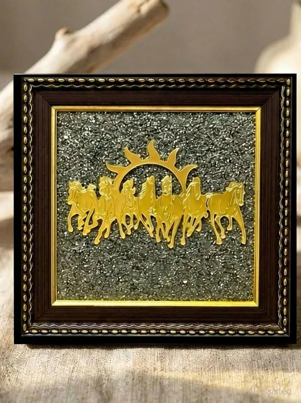 Multiagate_Seven_Horses_Wall_Decor_Pyrite_Stone_Frame_for_Success_&_Fame_Decorative_Showpiece__-__17_cm_(Stone,_Gold)