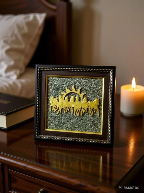 Multiagate_Seven_Horses_Wall_Decor_Pyrite_Stone_Frame_for_Success_&_Fame_Decorative_Showpiece__-__17_cm_(Stone,_Gold)