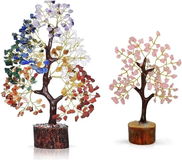 Multiagate_Seven_Chakra_Crystal_Tree_and_Rose_Quartz_Crystal_Tree_Gift_Decorative_Showpiece__-__28_cm_(Crystal,_Multicolor)