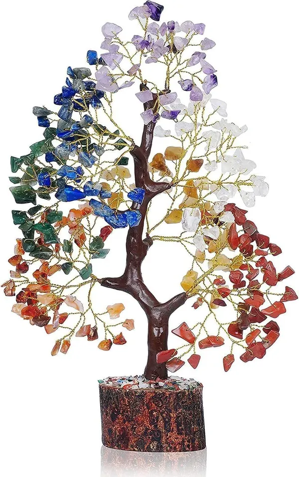 Multiagate_Seven_Chakra_Crystal_Tree_and_Rose_Quartz_Crystal_Tree_Gift_Decorative_Showpiece__-__28_cm_(Crystal,_Multicolor)