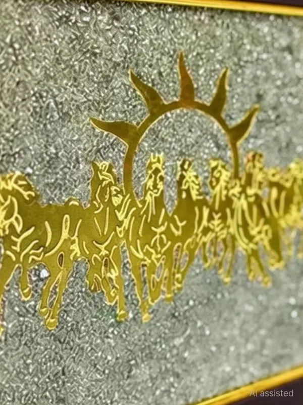 Multiagate_Seven_Horses_on_Raw_Pyrite_Frame_with_Sun_(Vastu)_|_Original_Decorative_Showpiece__-__17_cm_(Stone,_Gold)