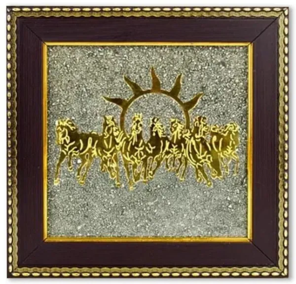 Multiagate_Seven_Horses_on_Raw_Pyrite_Frame_with_Sun_(Vastu)_|_Original_Decorative_Showpiece__-__17_cm_(Stone,_Gold)