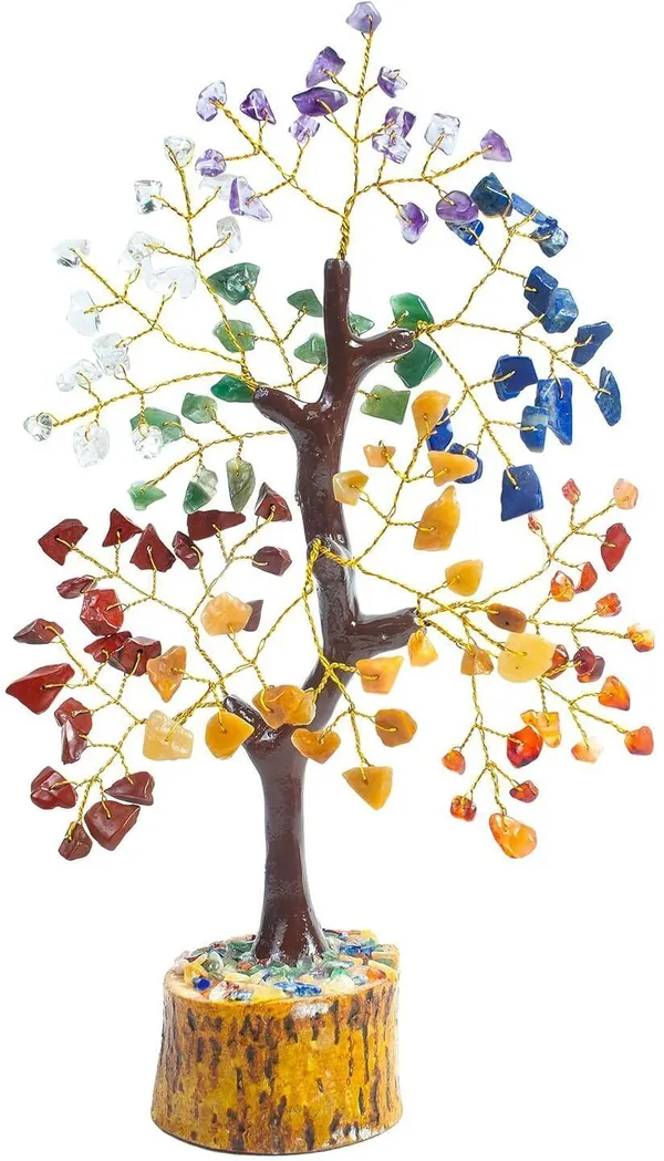 Multiagate_Seven_Chakra_Tree_|100_Beads|Gemstone_Crystal_Tree_for_Positive_Energy_Decorative_Showpiece__-__22_cm_(Stone,_Multicolor)
