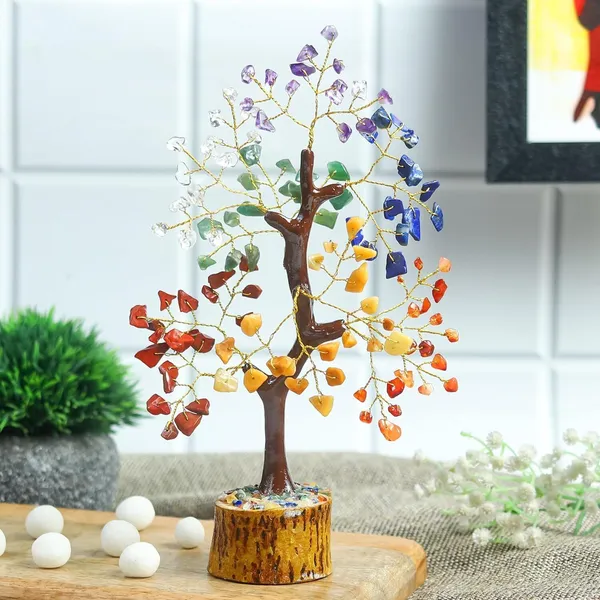 Multiagate_Seven_Chakra_Tree_|100_Beads|Gemstone_Crystal_Tree_for_Positive_Energy_Decorative_Showpiece__-__22_cm_(Stone,_Multicolor)