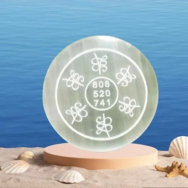 Multiagate_Selenite_Charging_Carving_Plate_to_3.5_Inch_with_Rieki_Healing_Numbers_for_Reiki_Decorative_Showpiece__-__4_cm_(Stone,_White)