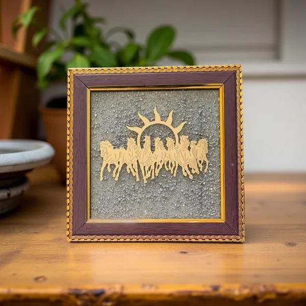 Multiagate_Pyrite_Dust_Seven_Horses_Wooden_Frame,_Vastu_Decor_for_Home_&_Office_Decorative_Showpiece__-__17_cm_(Stone,_Gold)