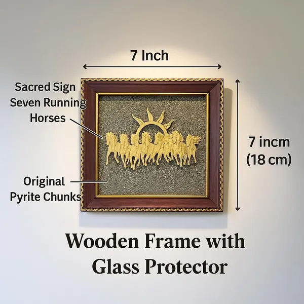 Multiagate_Pyrite_Dust_Seven_Horses_Wooden_Frame,_Vastu_Decor_for_Home_&_Office_Decorative_Showpiece__-__17_cm_(Stone,_Gold)