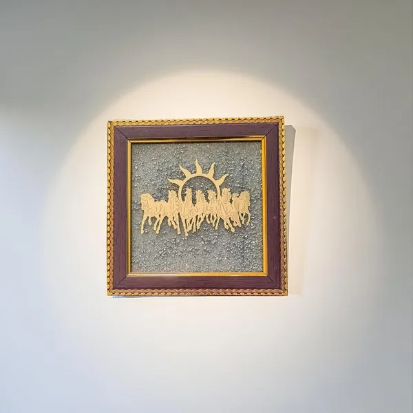 Multiagate_Pyrite_Dust_Seven_Horses_Wooden_Frame,_Vastu_Decor_for_Home_&_Office_Decorative_Showpiece__-__17_cm_(Stone,_Gold)