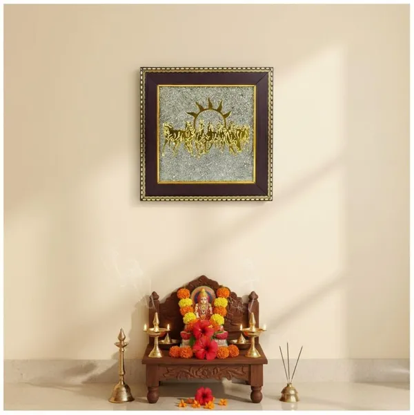 Multiagate_Seven_Horses_on_Raw_Pyrite_Frame_Wooden_Look_Home_&_Living_Room_Decor_Decorative_Showpiece__-__17_cm_(Stone,_Gold)