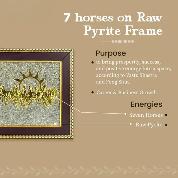 Multiagate_Seven_Horses_on_Raw_Pyrite_Frame_Wooden_Look_Home_&_Living_Room_Decor_Decorative_Showpiece__-__17_cm_(Stone,_Gold)
