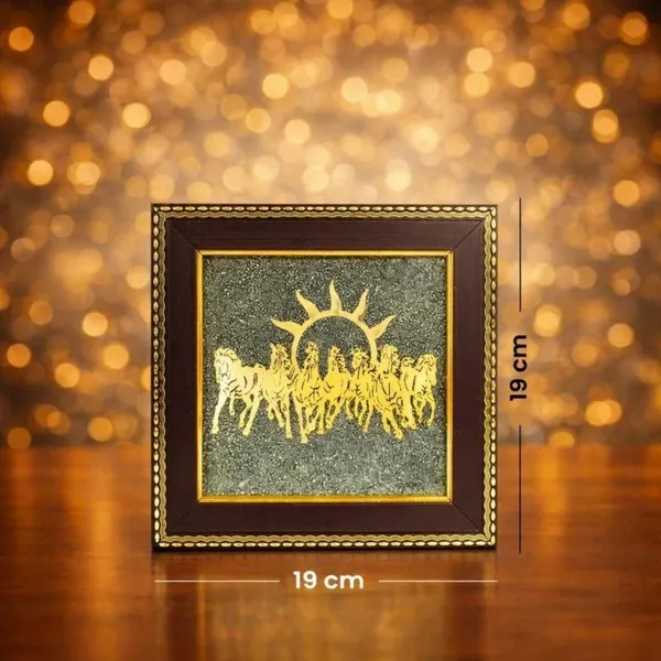 Multiagate_Seven_Horses_on_Raw_Pyrite_Frame_Wooden_Look_Home_&_Living_Room_Decor_Decorative_Showpiece__-__17_cm_(Stone,_Gold)