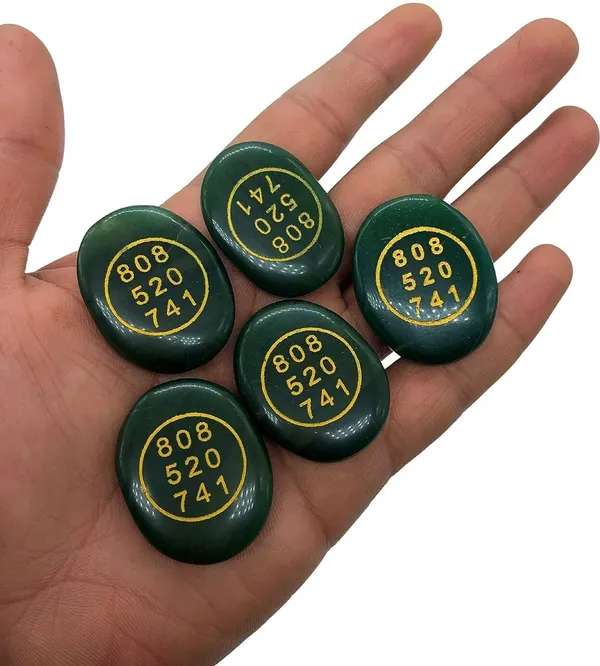 Multiagate_Pack_of_5_Pre-Energized_Green_Jade_Coin_Money_Switch_Word_&_Zibu_Symbol_Stone_Decorative_Showpiece__-__1.5_cm_(Stone,_Green)