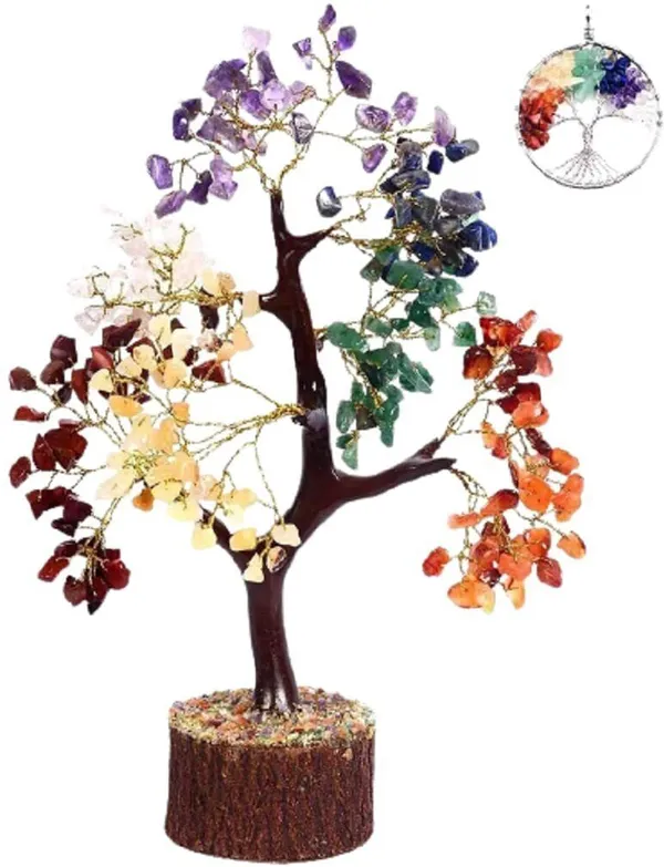 Multiagate_7_Chakra_Crystal_Gemstone_Bonsai_Money_Tree_&_7_Chakra_Tree_of_Life_Pendant_Decorative_Showpiece__-__25_cm_(Stone,_Crystal,_Multicolor)