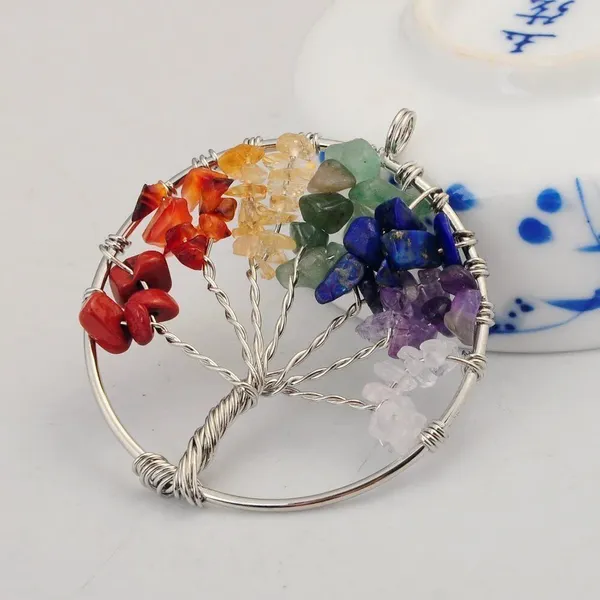 Multiagate_7_Chakra_Crystal_Gemstone_Bonsai_Money_Tree_&_7_Chakra_Tree_of_Life_Pendant_Decorative_Showpiece__-__25_cm_(Stone,_Crystal,_Multicolor)