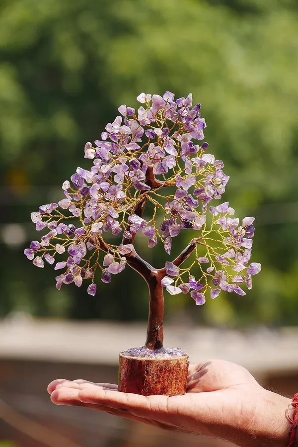 Multiagate_Nebula_Stone_300_Beads_Amethyst_Gemstone_Tree_Decorative_Showpiece__-__28_cm_(Stone,_Purple)