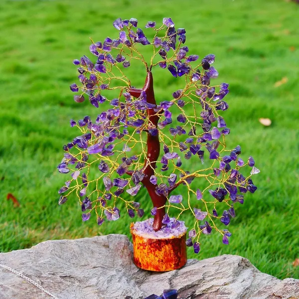 Multiagate_Nebula_Stone_300_Beads_Amethyst_Gemstone_Tree_Decorative_Showpiece__-__28_cm_(Stone,_Purple)
