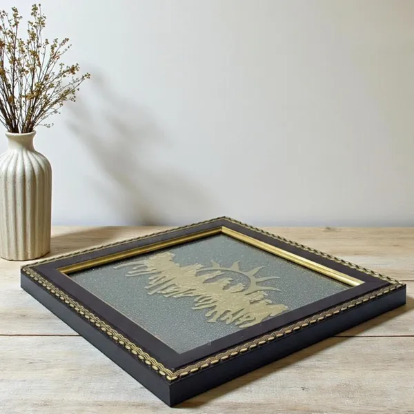 Multiagate_Pyrite_Dust_7_Horse_Photo_Frame_with_Rising_Sun_|_Wooden_Wall_Decor_Decorative_Showpiece__-__17_cm_(Stone,_Gold)