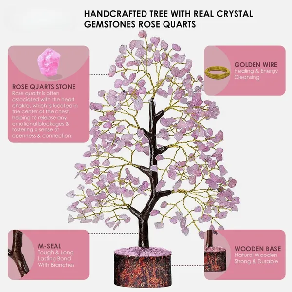 Multiagate_VIBESLE_Chakra_Rose_Quartz_Crystal_Tree|_for_Positive_Energy,_Good_Luck_Decorative_Showpiece__-__25_cm_(Stone,_Pink)