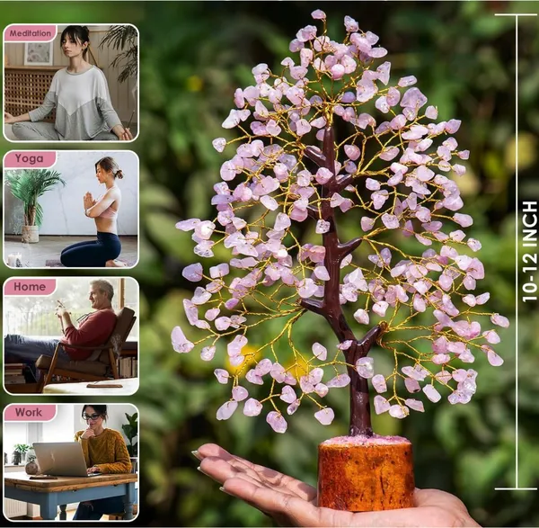 Multiagate_VIBESLE_Chakra_Rose_Quartz_Crystal_Tree|_for_Positive_Energy,_Good_Luck_Decorative_Showpiece__-__25_cm_(Stone,_Pink)