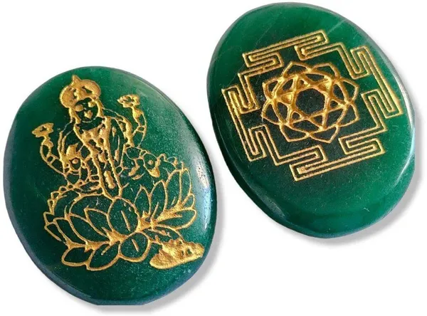 Multiagate_Green_Jade_Aventurine_Attract_Wealth_Zibu_Talisman_Shree_Yantra_MATA_Laxmiji_Decorative_Showpiece__-__10_cm_(Stone,_Green)