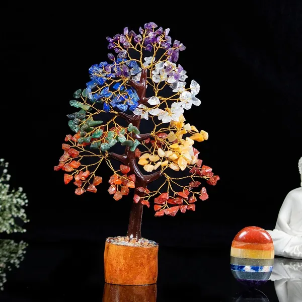Multiagate_Seven_Chakra_Crystal_Tree_-_Seven_Chakra_Palm_Stone-_Worry_Stone_-_Good_Luck_Decorative_Showpiece__-__25_cm_(Stone,_Multicolor)