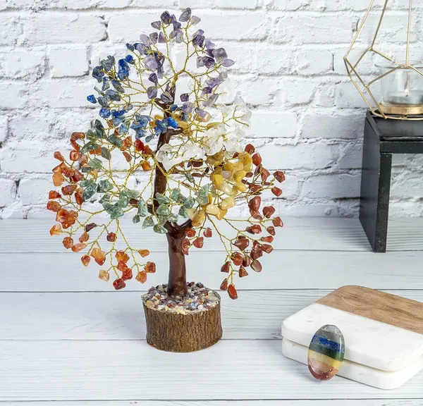 Multiagate_7_Chakra_Tree_of_Life_&_Worry_Stone_Artificial_-_Feng_Shui_Money_Tree_Decorative_Showpiece__-__25_cm_(Stone,_Multicolor)