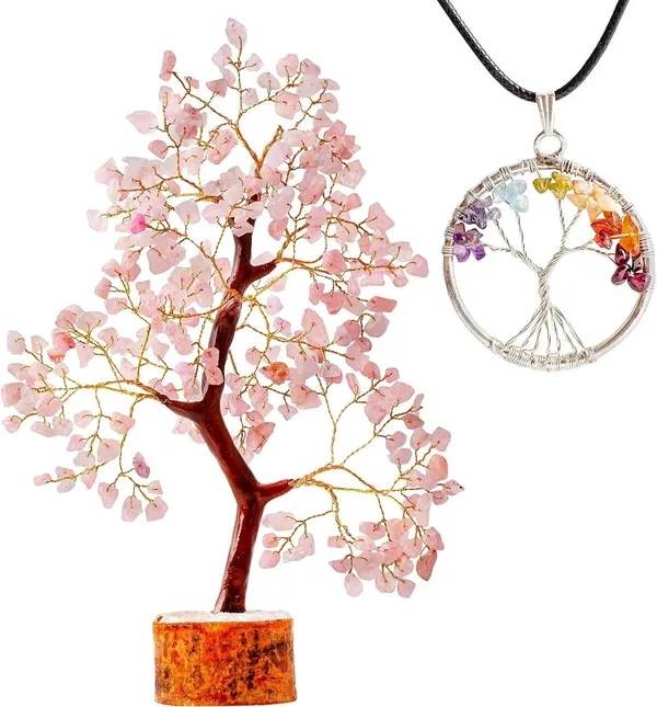 Multiagate_Rose_Quartz_Chakra_Tree_of_Life_Buddha_Home_Office_Décor_Good_Luck_Gift_Decorative_Showpiece__-__25_cm_(Stone,_Pink)