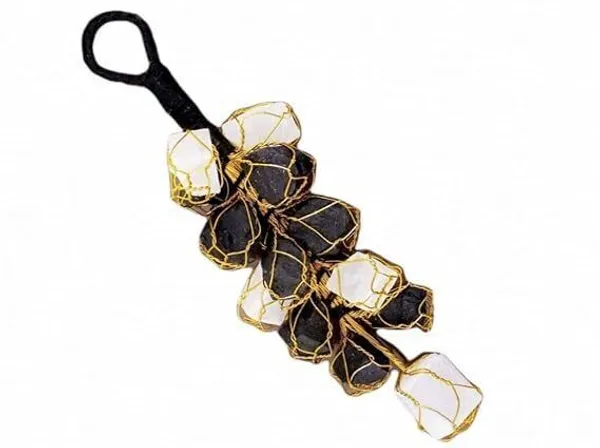 Multiagate_Black_Tourmaline_and_Selenite_Rough_Chunks_Vastu_Correction_Hanging_Decorative_Showpiece__-__10_cm_(Stone,_Multicolor)