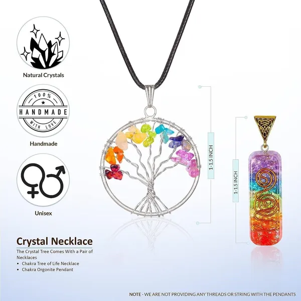 Multiagate_Seven_Chakra_Tree_of_Life_Pendant_and_7_Chakra_Crystal_Pendant_Combo_Decorative_Showpiece__-__28_cm_(Crystal,_Multicolor)
