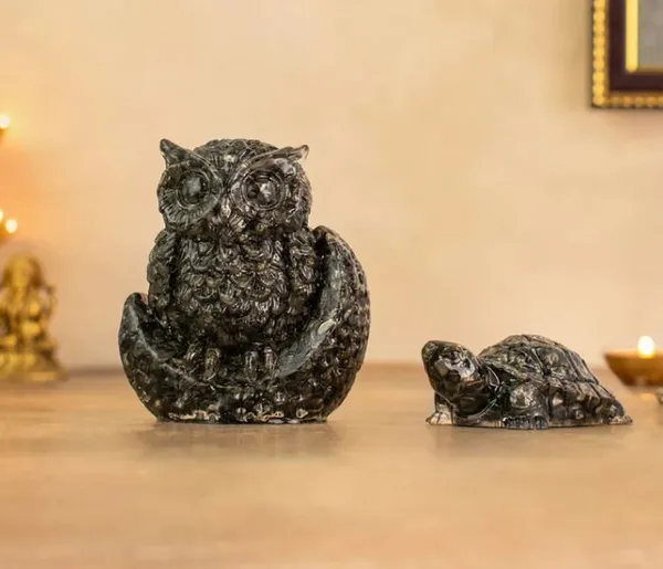 Agatesaura_Rudrakesha_Pyrite_Big_Size_Owl_&_Pyrite_Tortoise_Combo_for_Wealth_Decorative_Showpiece__-__8_cm_(Crystal,_Beige)