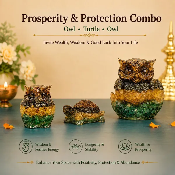 Agatesaura_Rudrakesha_Combo_of_Money_Magnet_Big_&_Small_Owl_&_Tortoise_Decorative_Showpiece__-__8_cm_(Crystal,_Multicolor)