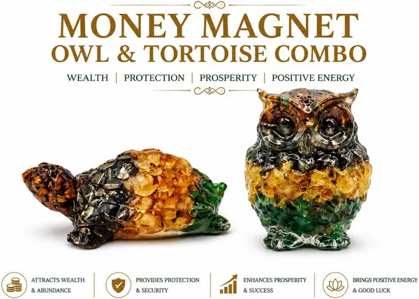 Agatesaura_Arunangshu_Spiritual_Money_Magnet_Owl_&_Money_Magnet_Tortoise_Combo_Decorative_Showpiece__-__5_cm_(Crystal,_Multicolor)