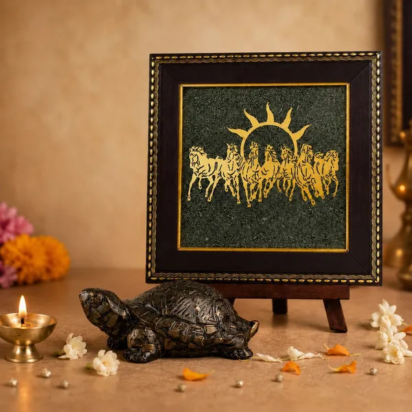 Agatesaura_Arunangshu_Spiritual_7_Horses_Frame_and_Raw_Pyrite_Tortoise_Combo_Decorative_Showpiece__-__7_cm_(Crystal,_Multicolor)
