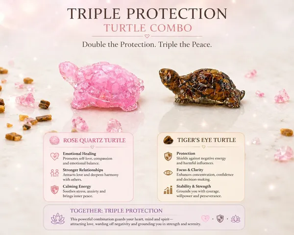 Agatesaura_Arunangshu_Spiritual_Rose_Quartz_Tortoise_&_Triple_Protection_Tortoise_Combo_Decorative_Showpiece__-__3_cm_(Crystal,_Pink,_Brown)