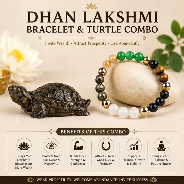 Agatesaura_Rudrakesha_Pyrite_Tortoise_and_Dhan_Yog_Bracelet_Combo_Decorative_Showpiece__-__7_cm_(Crystal,_Multicolor)