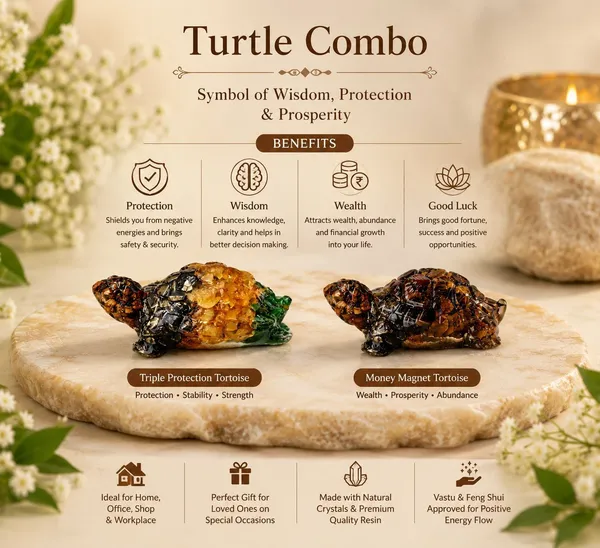 Agatesaura_Arunangshu_Spiritual_Money_Magnet_Tortoise_&_Triple_Protection_Tortoise_Combo_Decorative_Showpiece__-__4_cm_(Crystal,_Multicolor)