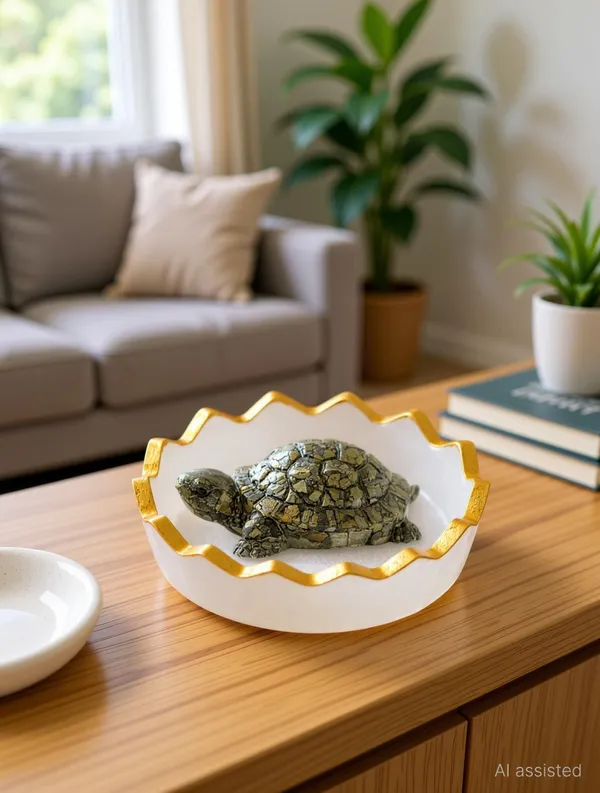 Agatesaura_Pyrite_Tortoise_Certified,Pyrite_Turtle(with_Selenite_Bowl)_Decorative_Showpiece__-__6.5_cm_(Stone,_Gold,_White)
