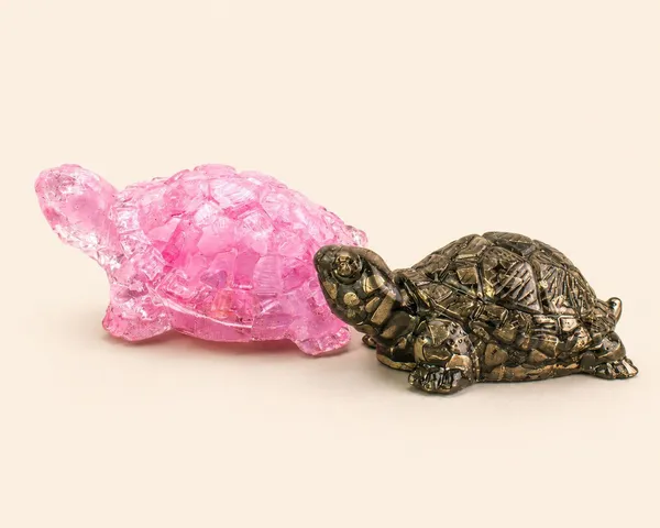 Agatesaura_Arunangshu_Spiritual_Pyrite_Tortoise_&_Rose_Quartz_Tortoise_Combo_Decorative_Showpiece__-__3_cm_(Crystal,_Beige,_Pink)
